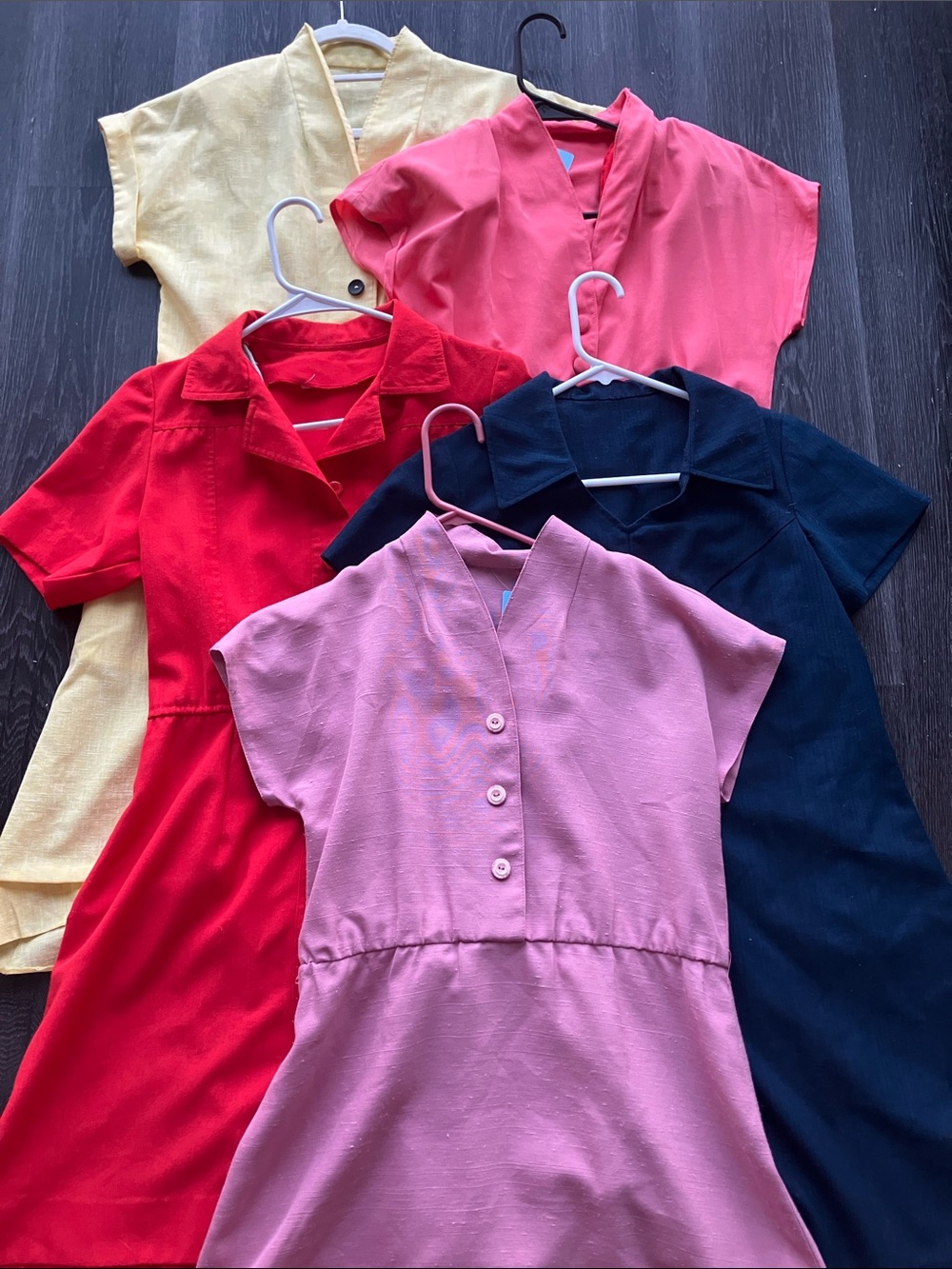 Vintage 40s 50s 60s Monochrome Short Sleeve Mini Dresses Bundle of Five